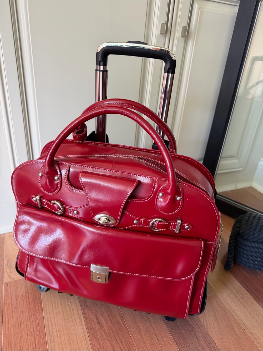 Mc Klein Roseville Red Leather detach able wheeled briefcase bag